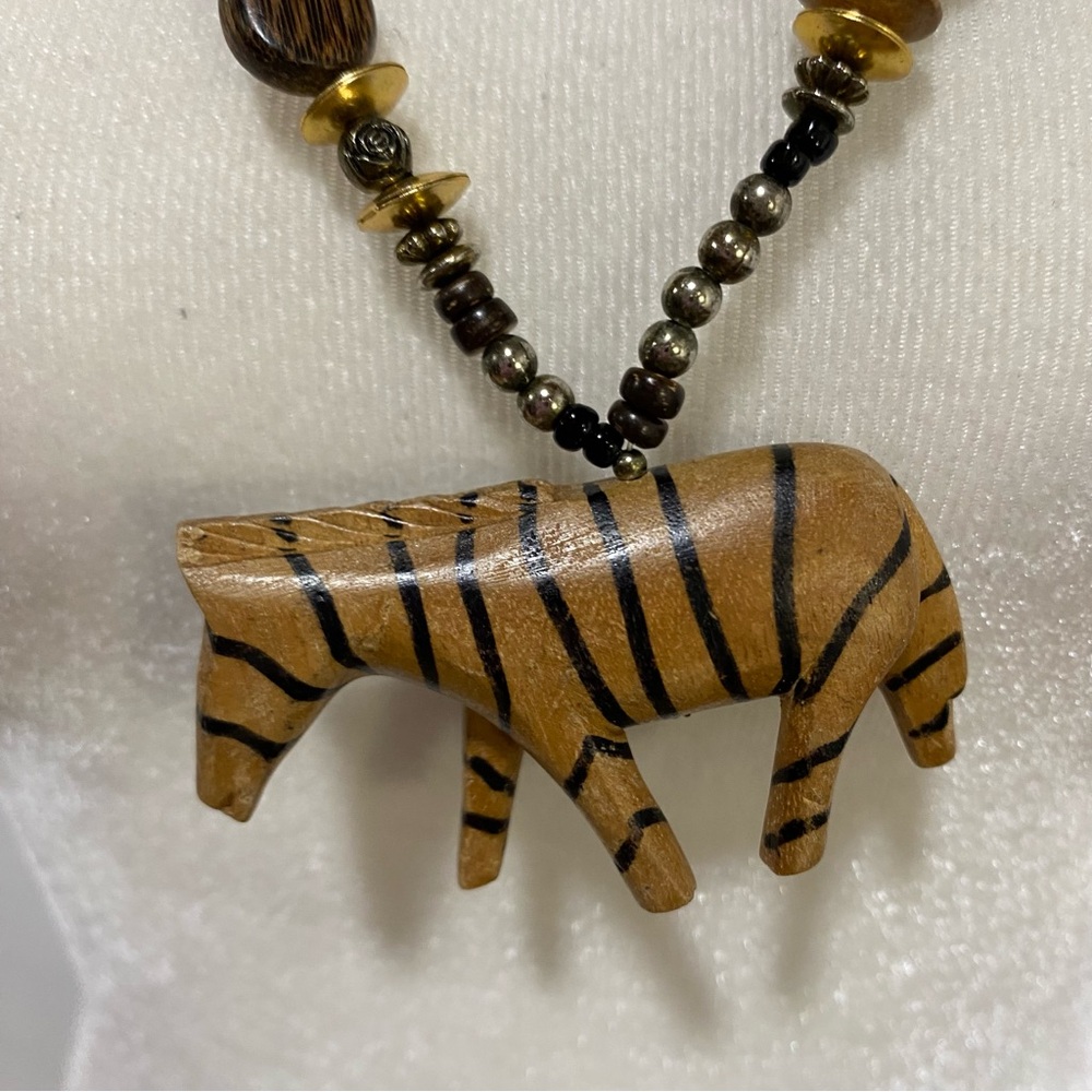 Boho Zebra Pendant Beaded Necklace - Brown - Picture 9 of 15